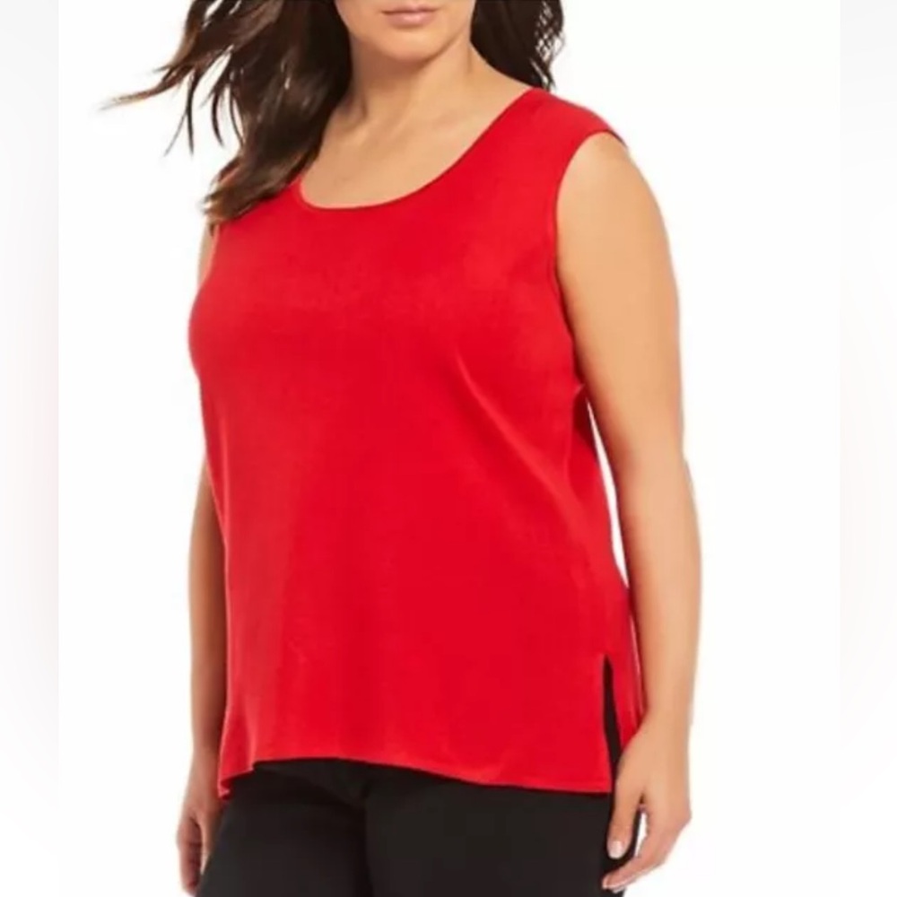 NWT Ming Wang Bushberry Sccop Neck Knit Tank Top Size M Red $ 145
